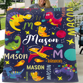 Personalized Outspace Dinosaur Blanket for Boys, Custom Name Blanket